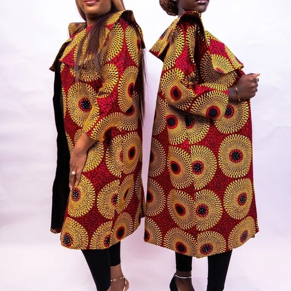 Kweenzyafrik Luxury  Ankara patterned studded cape open jacket Sz L - Picture 9 of 16